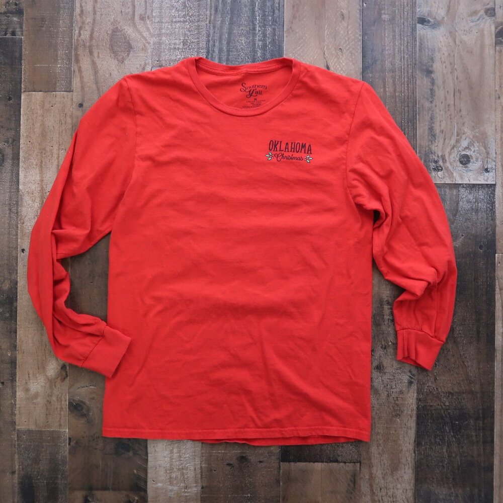 Southern Y'all Womans Medium Red Oklahoma Christmas Long Sleeve Tee Turtle